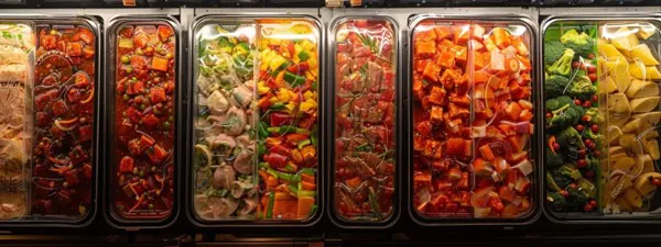 A colorful array of pre-made, healthy meals